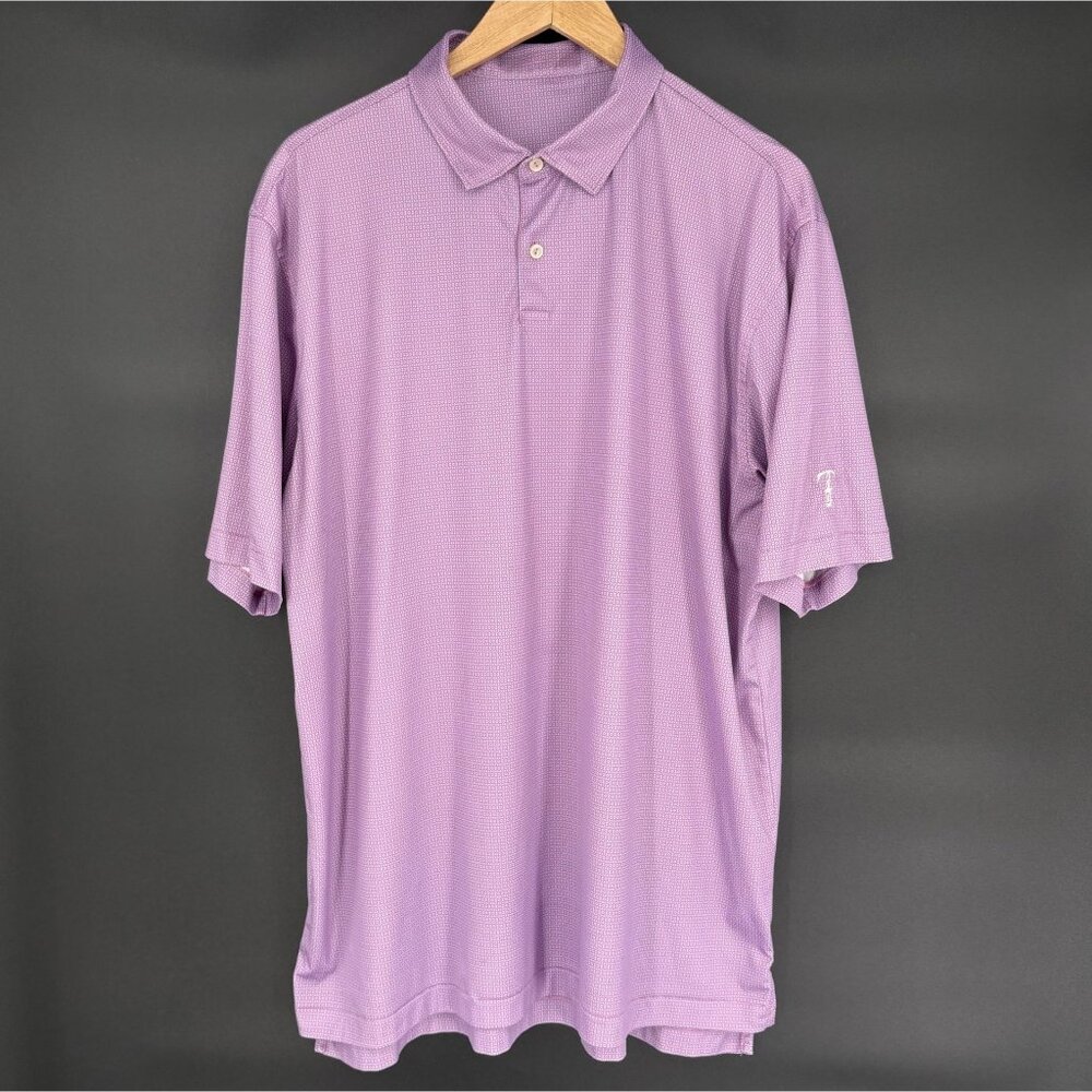 Peter Millar Men's Geometric Pattern Golf Polo Shirt XL Purple Preppy Old Money
